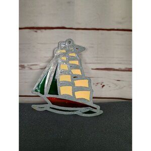 Vintage 70s 80s Nautical Stained Glass Sailboat Ornament With Multicolor‎ Design